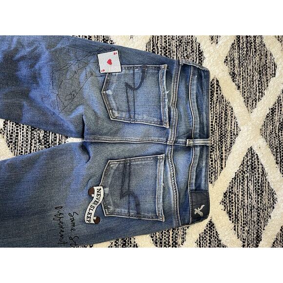 American Eagle Graffiti Jeggings Jeans Patches Scribble Distressed Size 0 - Picture 8 of 8